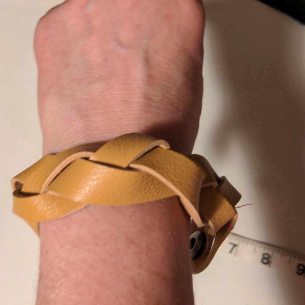 Unisex Handmade Genuine Leather Braided Bracelet Golden Yellow Gunmetal#07